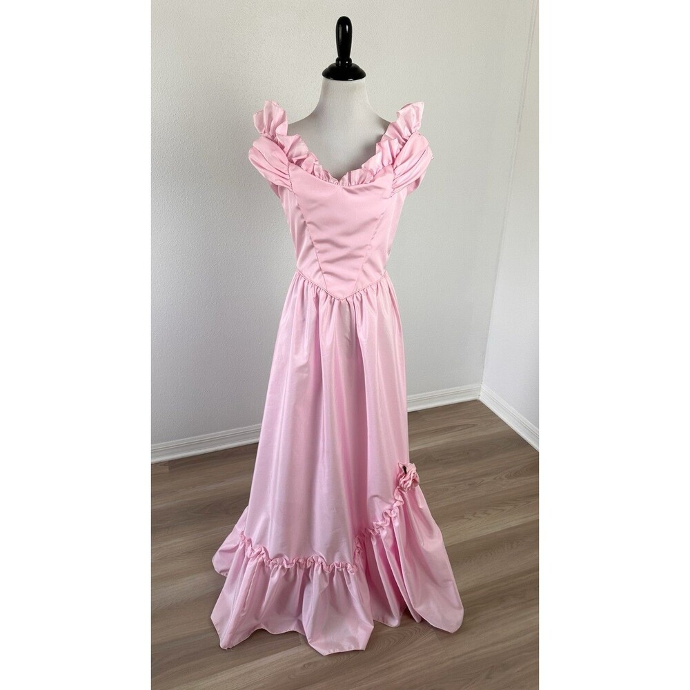 Vintage Pink 70s 80s Prom Party Dress Gown Princess Read! - Picture 3 of 16